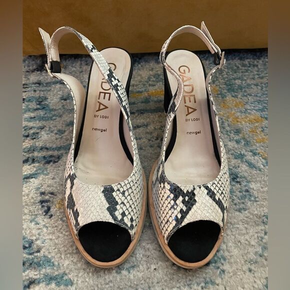 Gadea by Lodi Slingback Block Heels Peep Toe Snakeskin 11 - Picture 3 of 7